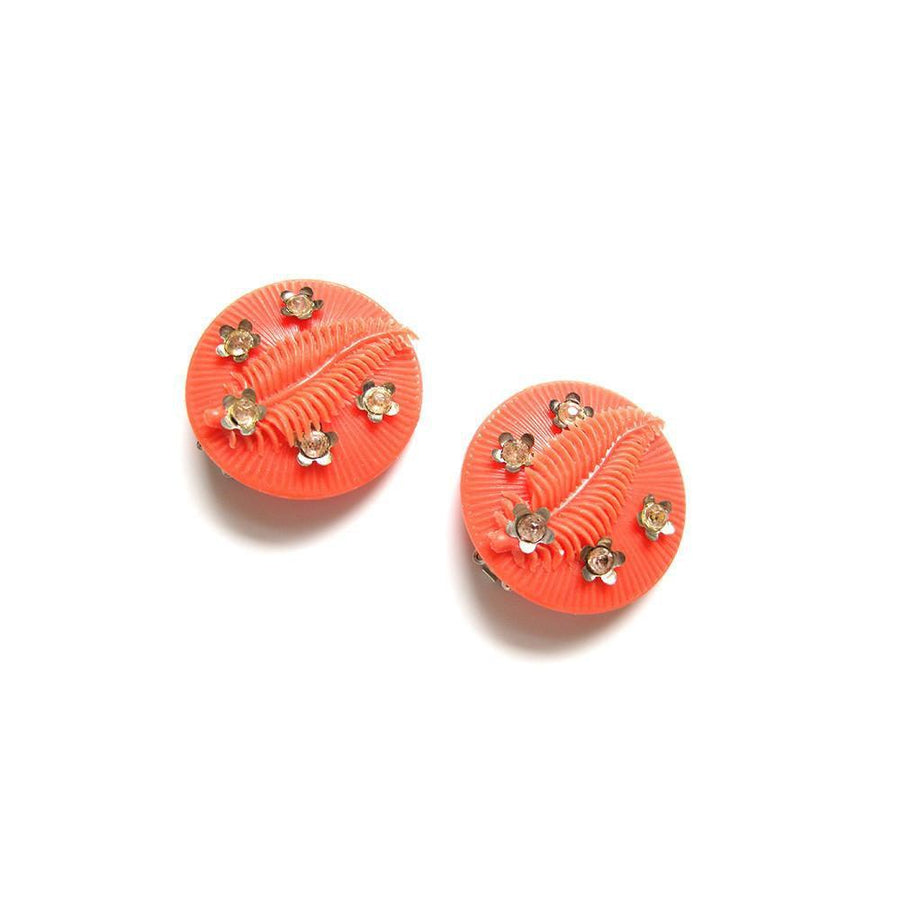 Vintage 1960's Orange Flower Disc Earrings