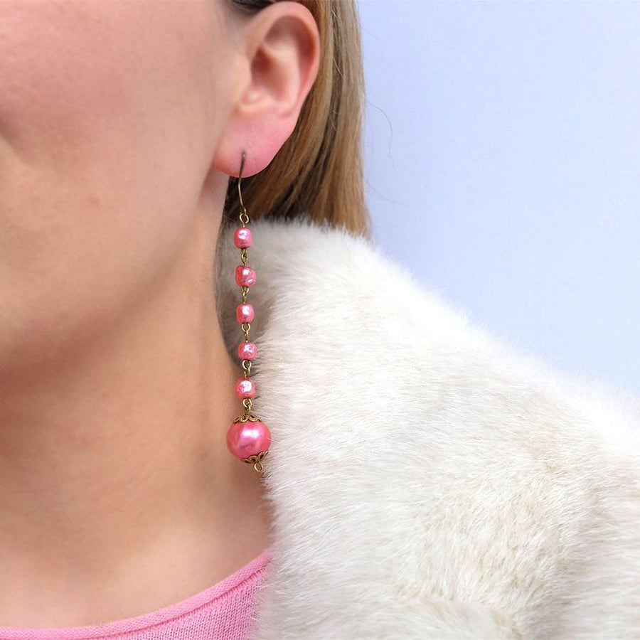Vintage 1960's Pink Beaded Drop Earrings