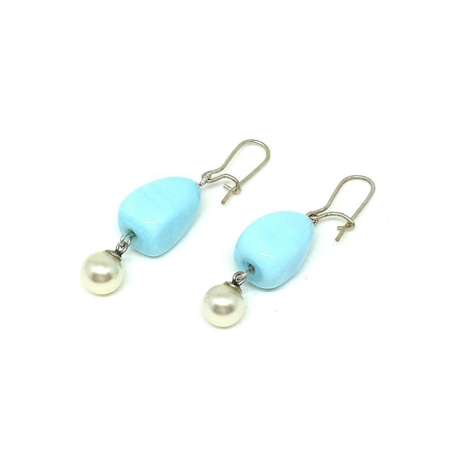 Vintage 1960's Turquoise Glass Pearl Earrings