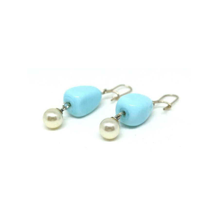 Vintage 1960's Turquoise Glass Pearl Earrings