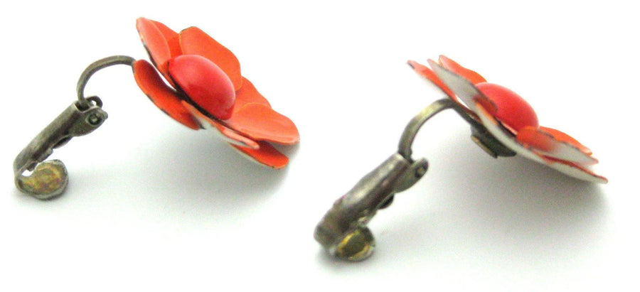 Vintage 1960s Orange Flower Earrings - Mayveda Jewelry