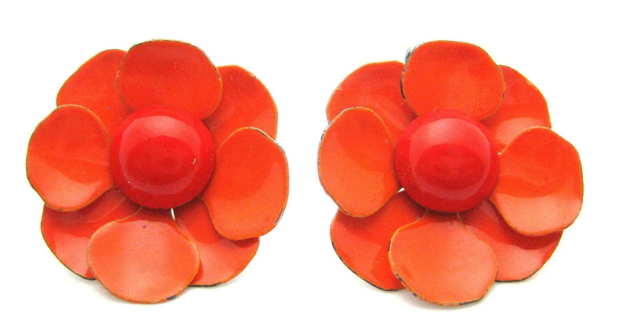 Vintage 1960s Orange Flower Earrings - Mayveda Jewelry