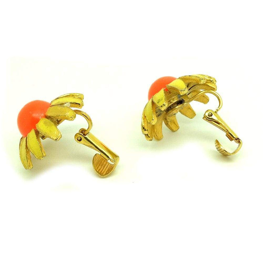 1960s Earrings Vintage 1960s Yellow Orange Flower Clip on Earrings