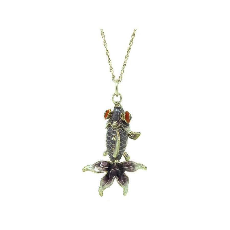 Reserved - Vintage 1960s Enamel Fish Silver Necklace