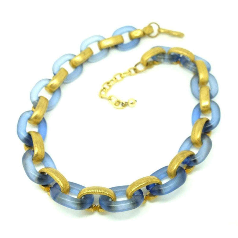1960s Necklace Vintage 1960's Blue & Gold Link Necklace