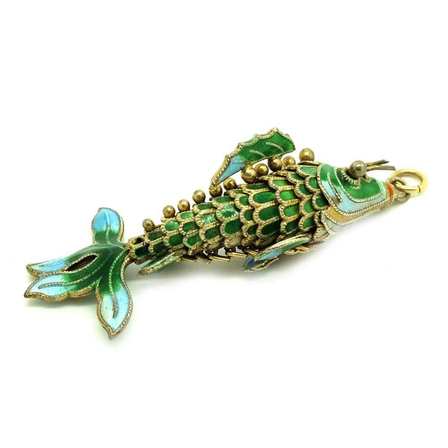 1960s Necklace Vintage 1960's Enamel Articulated Fish Pendant Necklace
