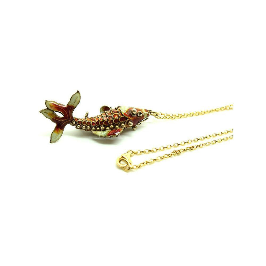 Vintage 1960's Enamel Articulated Fish Pendant Necklace