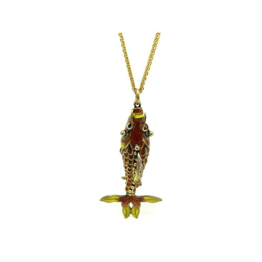 Vintage 1960's Enamel Articulated Orange Fish Pendant Necklace