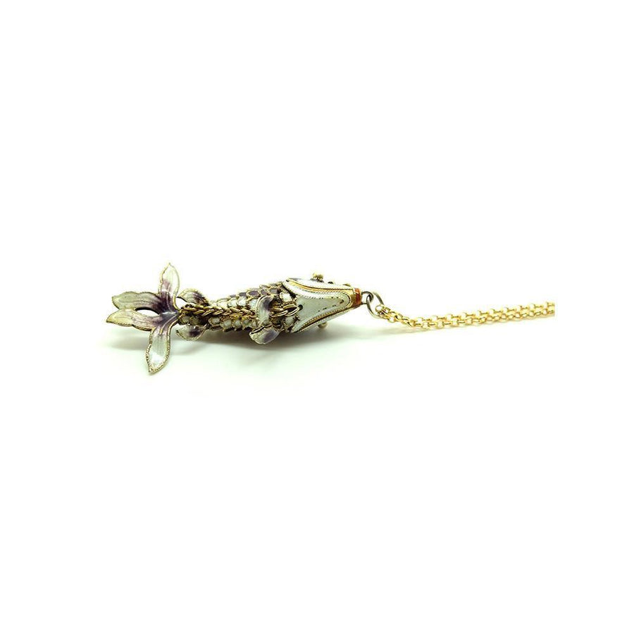 Vintage 1960's Enamel Articulated Purple Fish Pendant Necklace