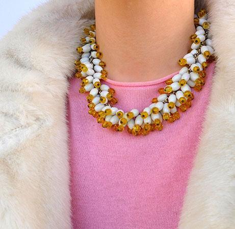 Vintage 1960's Yellow Glass Beaded Necklace