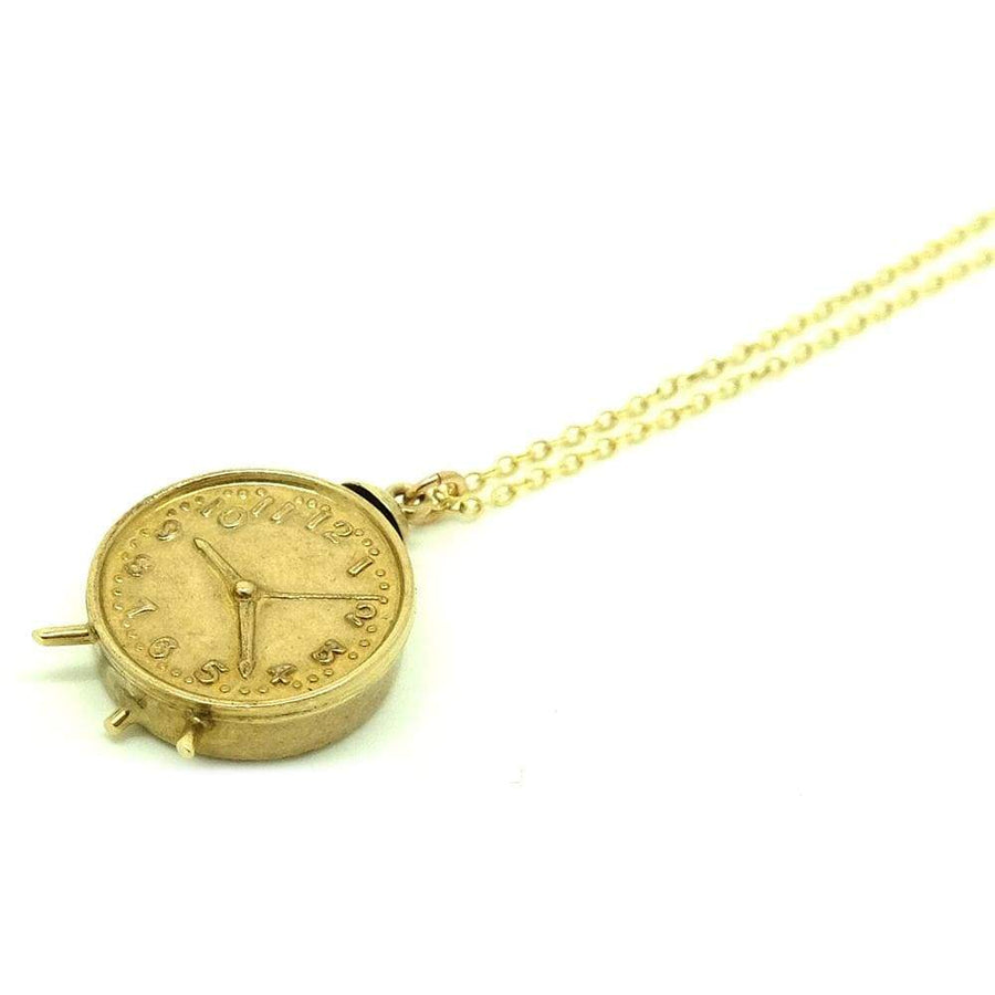 1960s Necklace Vintage 1960s 9ct Gold Clock Charm Necklace