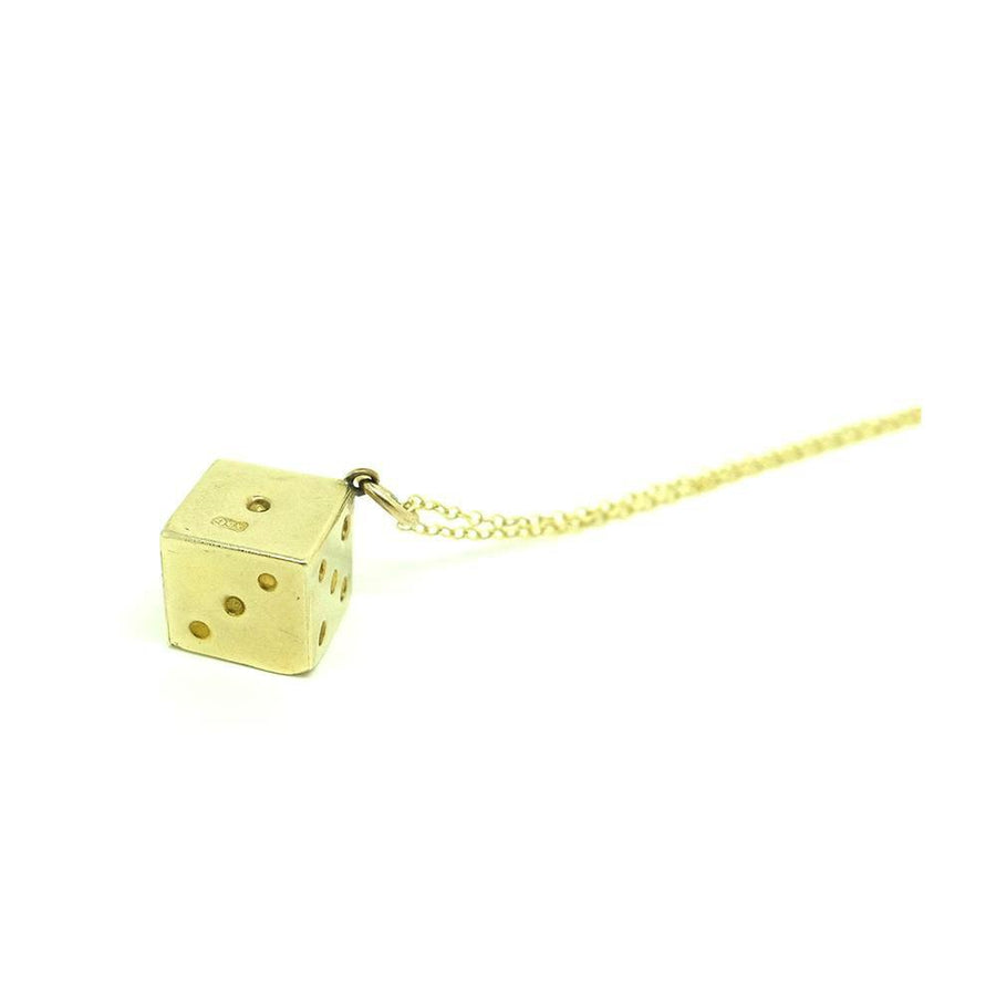 Vintage 1960s 9ct Yellow Gold Dice Charm Necklace