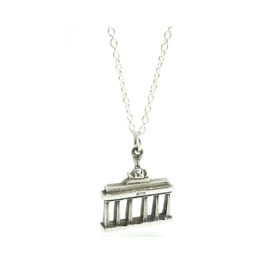 Vintage 1960s Berlin Brandenburg Gate Silver Charm Necklace