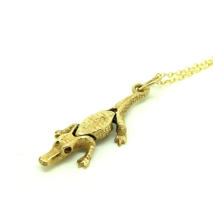 1960s Necklace Vintage 1960s Crocodile 9ct Gold Charm Necklace
