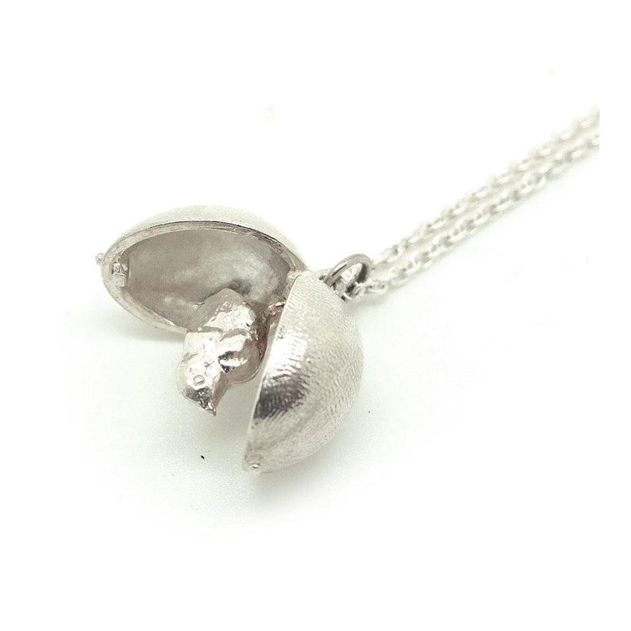 Vintage 1960s English Sterling Silver Chick Egg Charm Necklace
