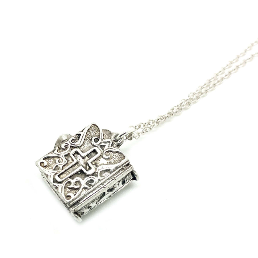 1960s Necklace Vintage 1960s Holy Bible Silver Book Charm Necklace