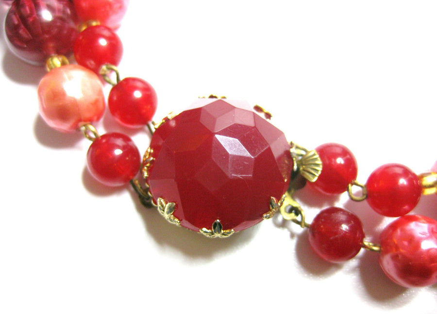 Vintage 1960s Large Red Beaded Necklace