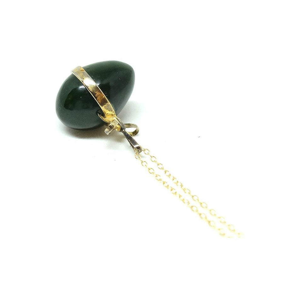Vintage 1960s Silver Gilt Jade Bow Egg Pendant Necklace