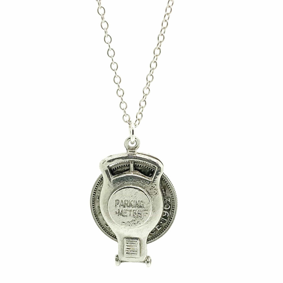 1960s Necklace Vintage 1960s Silver Parking Meter Charm Necklace