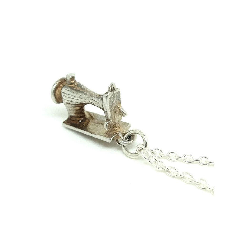 Vintage 1960s Silver Sewing Machine Charm Necklace