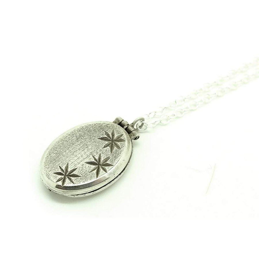 1960s Necklace Vintage 1960s Small Silver oval Star Locket Necklace