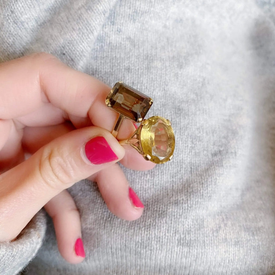 Vintage 1960s Citrine 9ct Gold Cocktail Ring - Mayveda Jewelry