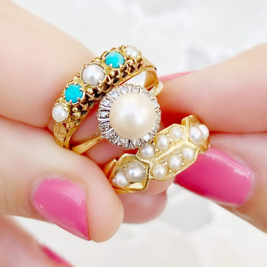 Vintage 1960s Diamond Pearl 18ct Gold Ring