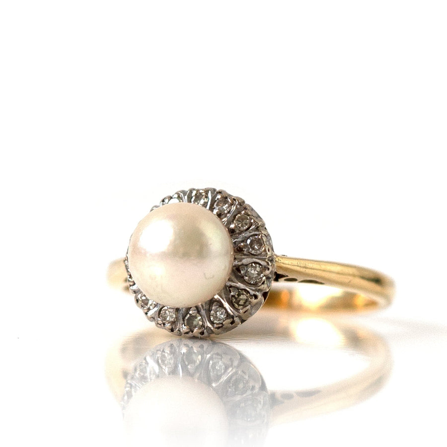 1960s Ring Vintage 1960s Diamond Pearl 18ct Gold Ring Mayveda Jewellery