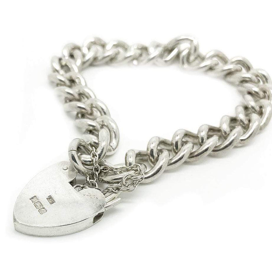 1970s Bracelet Vintage 1975 Heavy Silver Heart Lock Bracelet