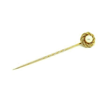 Vintage 1975 9ct Gold & Pearl Tie Pin Brooch