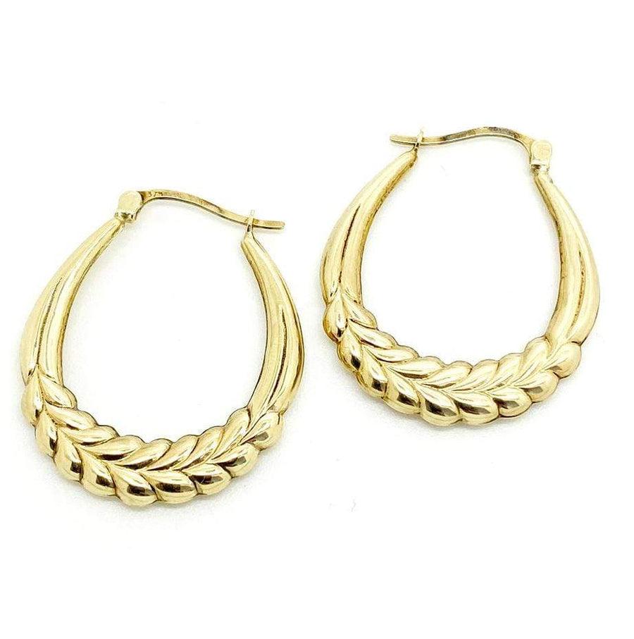 1970s Earrings Pre Order - Vintage 1970s 9ct Gold Wreath Hoop Earrings