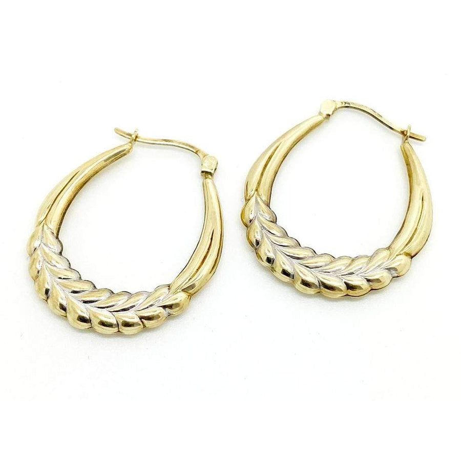 1970s Earrings Pre Order - Vintage 1970s 9ct Gold Wreath Hoop Earrings
