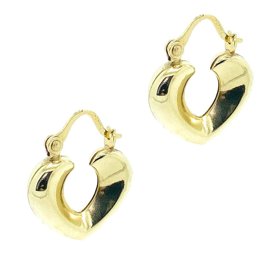 1970s Earrings Vintage 1970s 9ct Gold Heart Hoop Earrings Mayveda Jewellery