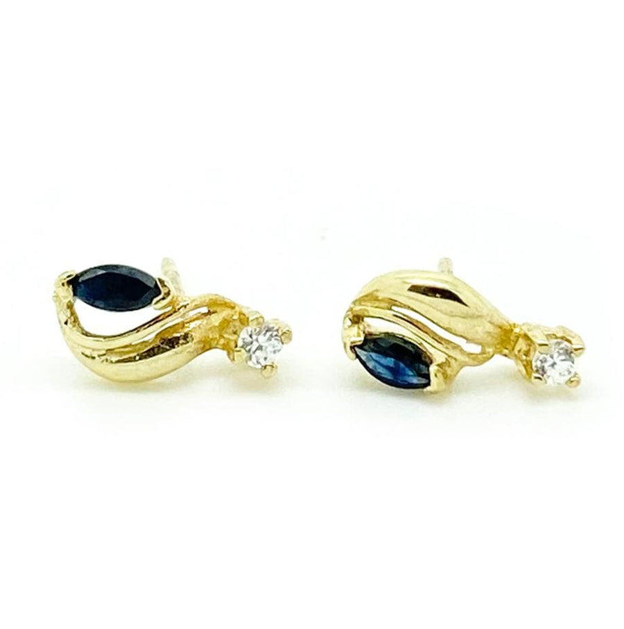 1970s Earrings Vintage 1970s Blue Sapphire 9ct Gold Stud Earrings