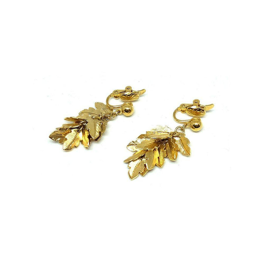 Vintage 1970s Trifari Gold Plated Leaf Clip on Earrings