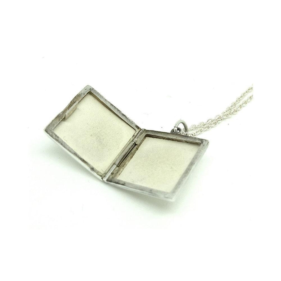 SOLD - Vintage 1970s Square Silver Locket Necklace