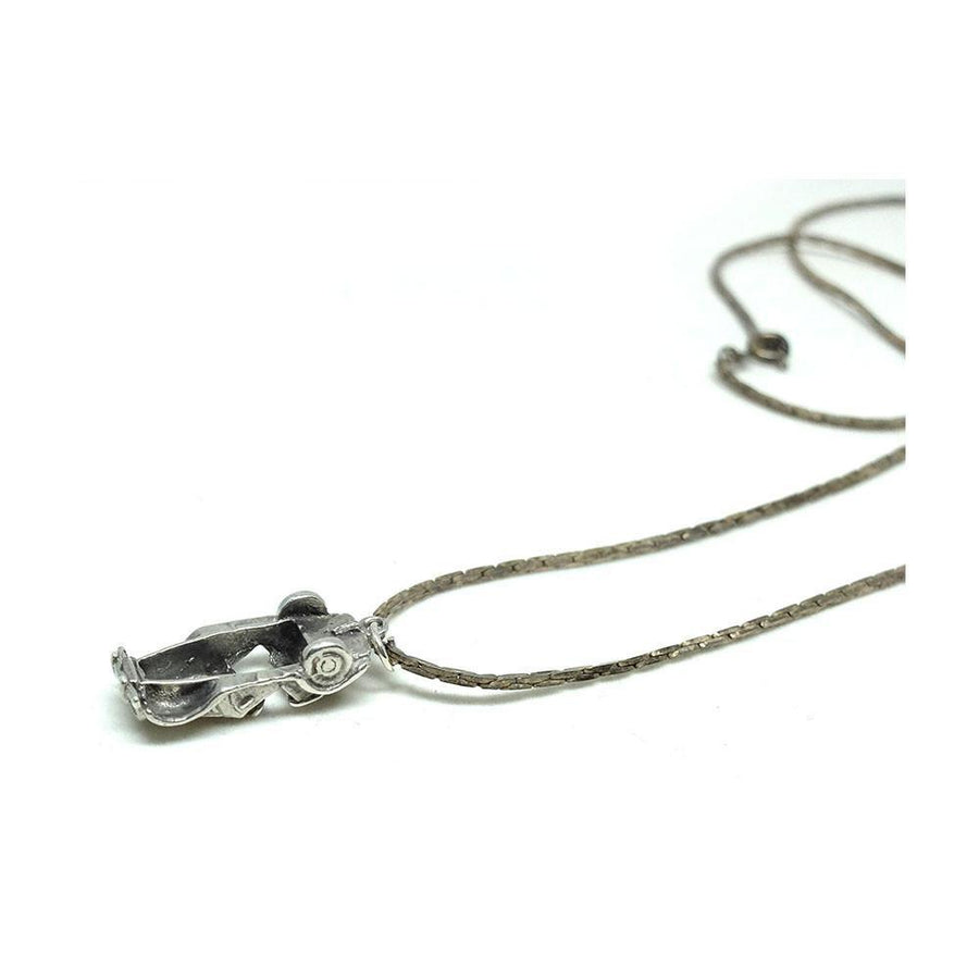 Vintage 1960s Silver Roadster Racing Car Silver Charm Pendant Necklace
