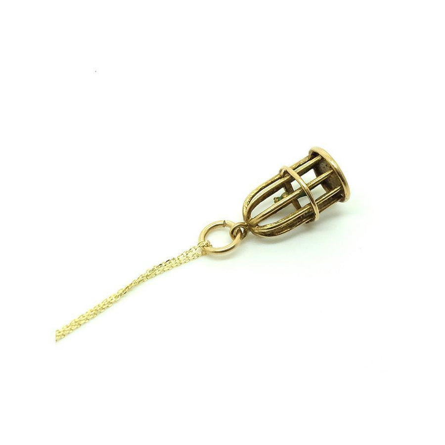 Vintage 1970's 9ct Yellow Gold Bird Cage Charm Necklace