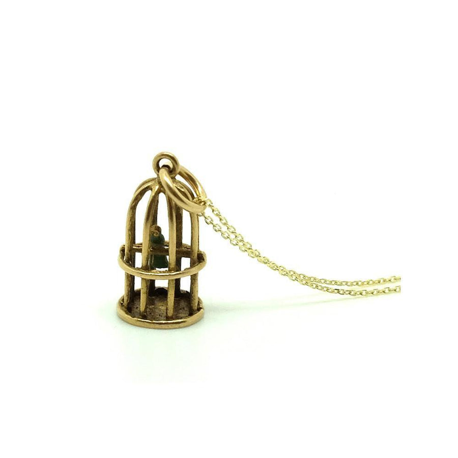 Vintage 1970's 9ct Yellow Gold Bird Cage Charm Necklace