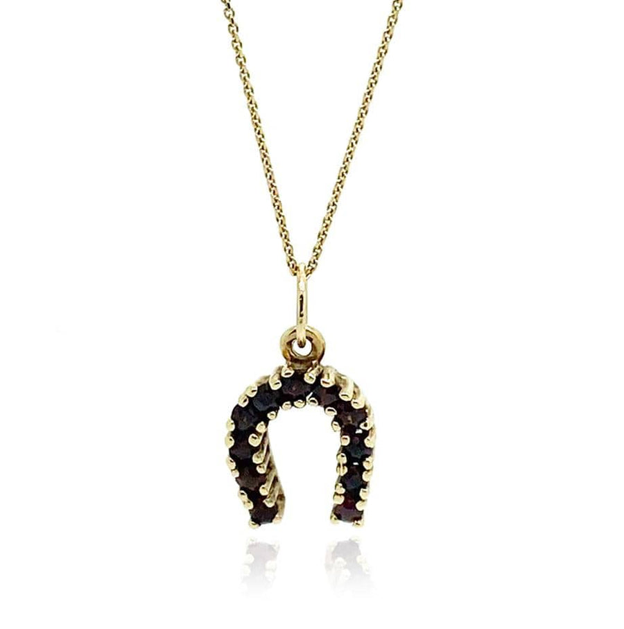 1970s Necklace Vintage 1970s 9ct Gold Garnet Horseshoe Necklace
