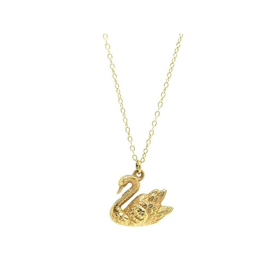 Vintage 1970s 9ct Gold Swan Charm Pendant Necklace