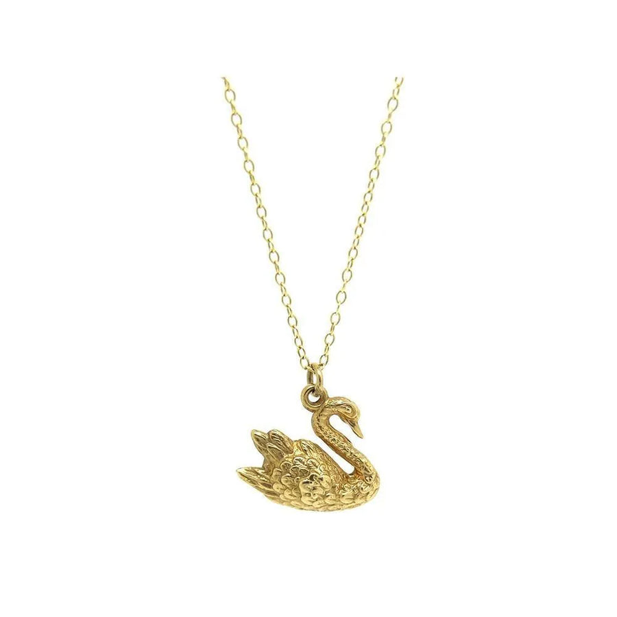 Vintage 1970s 9ct Gold Swan Charm Pendant Necklace - Mayveda Jewelry