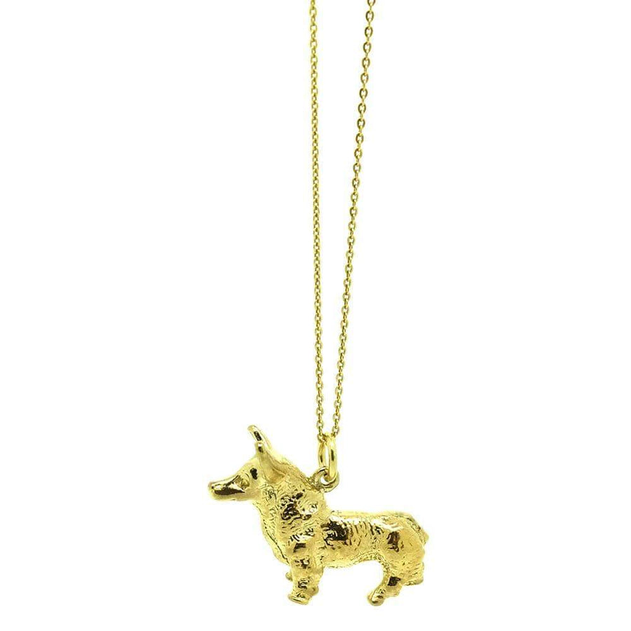Vintage 1970s 9ct Gold Vermeil Cogi Dog Charm Necklace