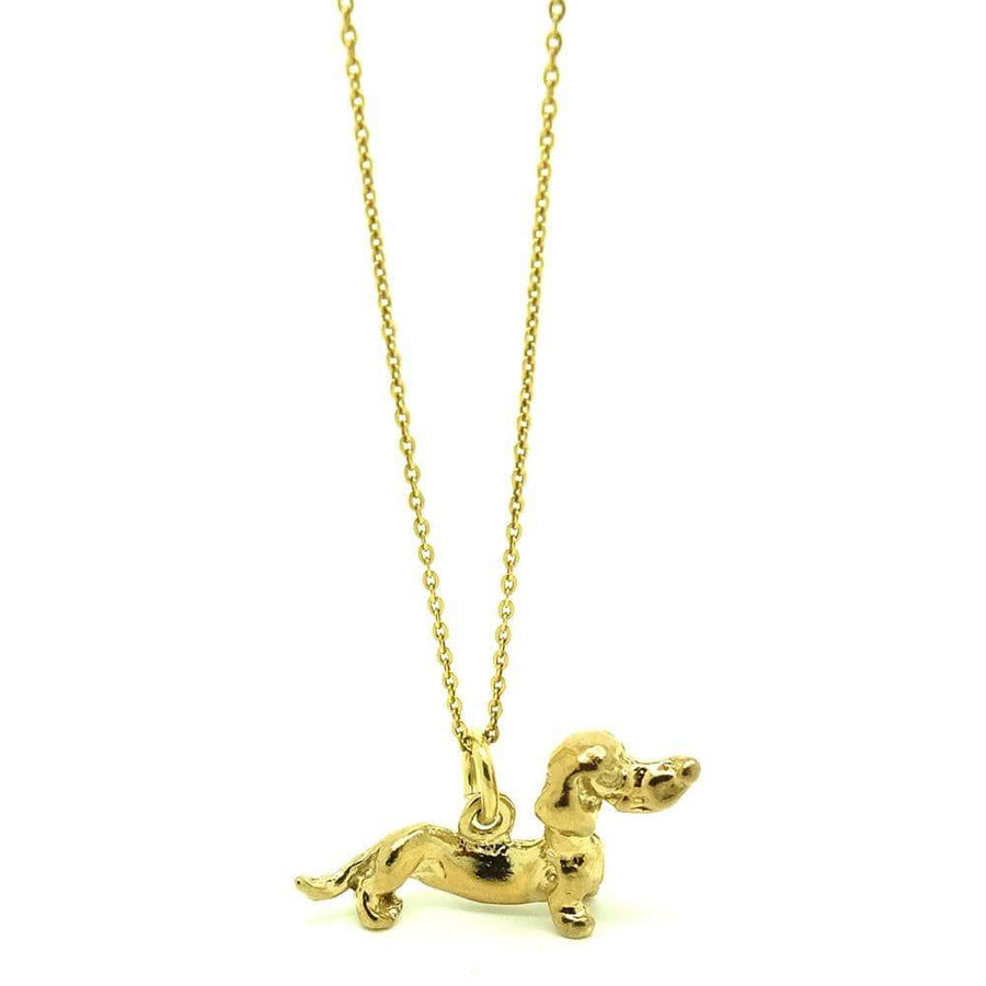 Vintage 1970s 9ct Gold Vermeil Dachshund Dog Charm Necklace