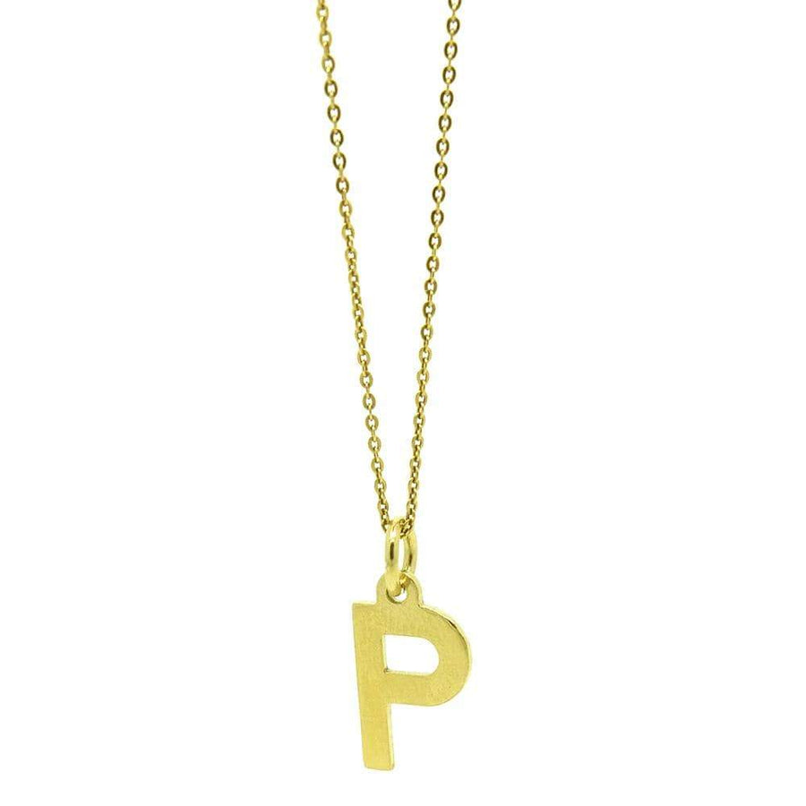 Collier à breloques lettre « P » en or vermeil 9 carats vintage des années 1970