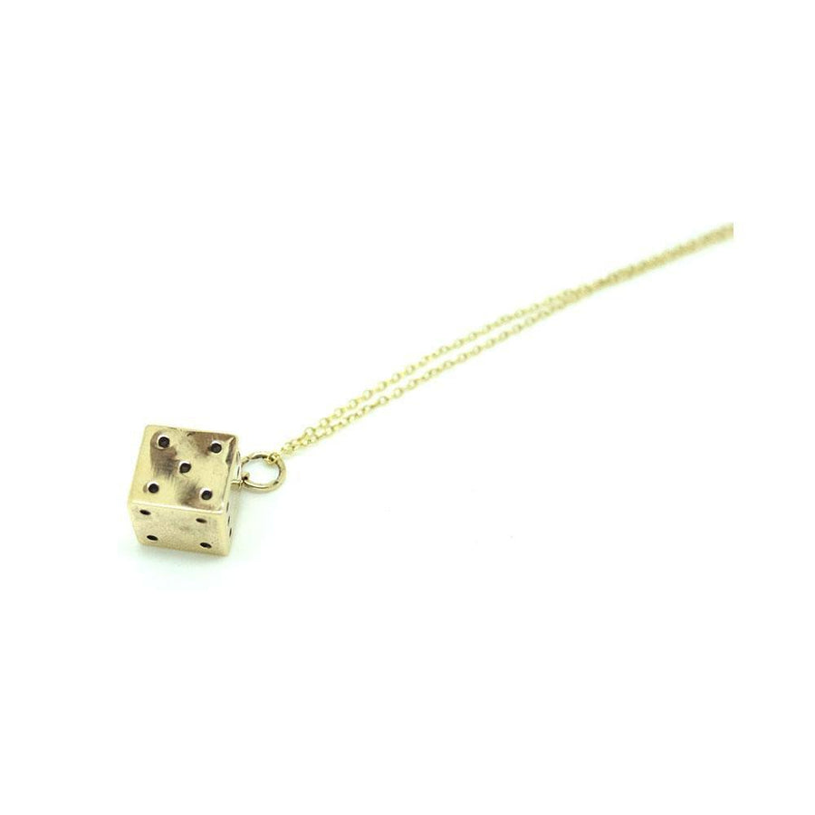 Vintage 1970s 9ct Yellow Gold Dice Charm Necklace
