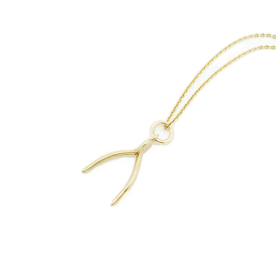 Vintage 1970s 9ct Yellow Gold Wishbone Charm Necklace