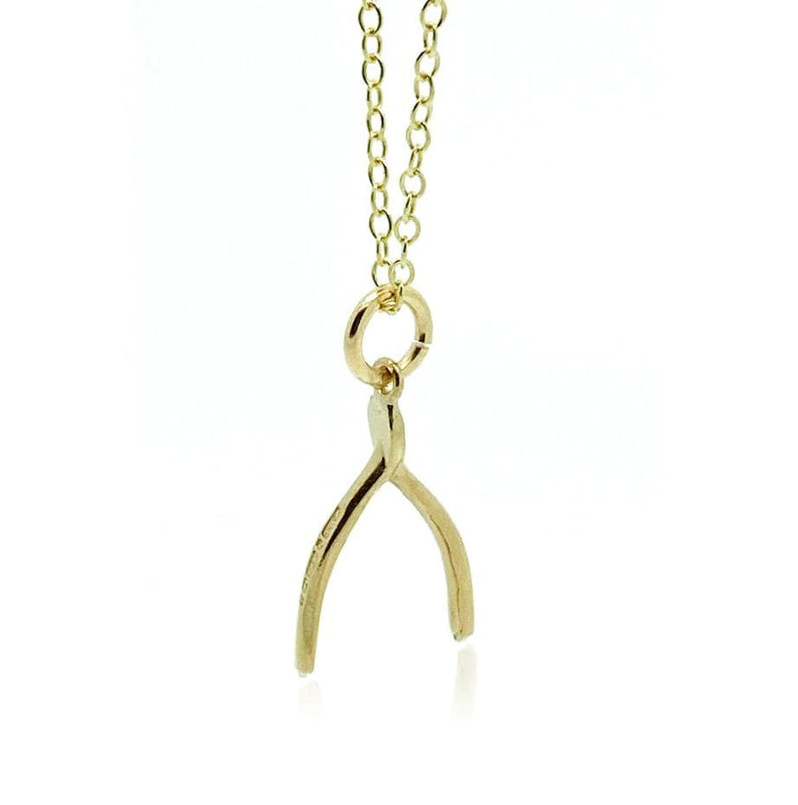 1970s Necklace Vintage 1970s 9ct Yellow Gold Wishbone Charm Necklace