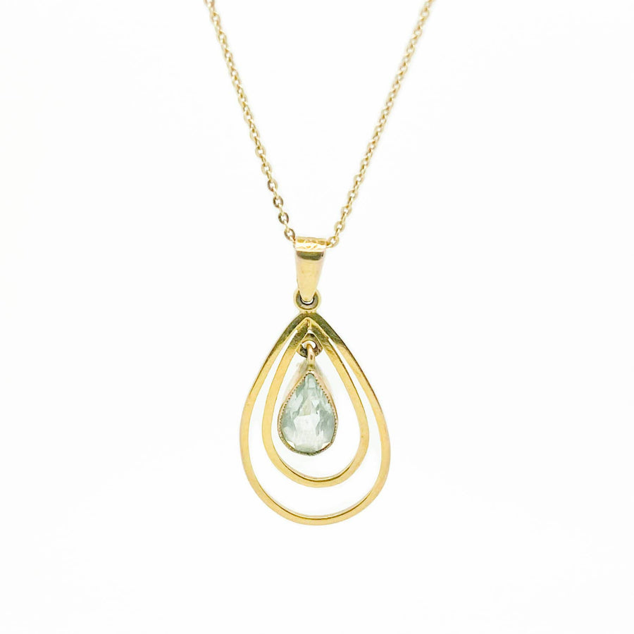 Collier pendentif en or 9 carats aigue-marine vintage des années 1970