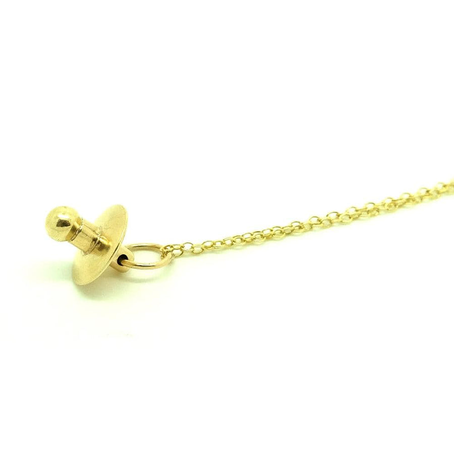 Vintage 1970s Dummy Pacifier 9ct Gold Charm Necklace
